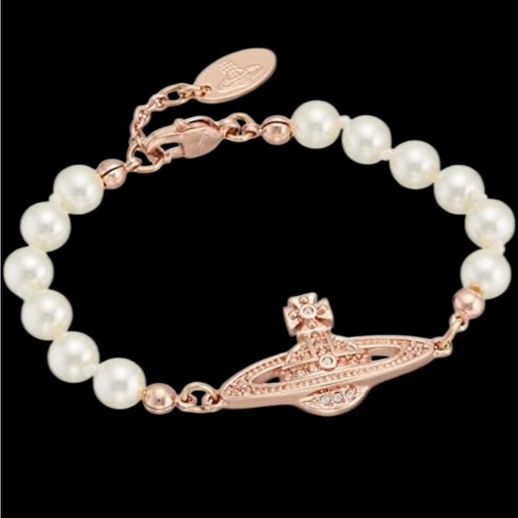 Vivienne Westwood Mini Rose Gold Bas Relief Pearl Bracelet